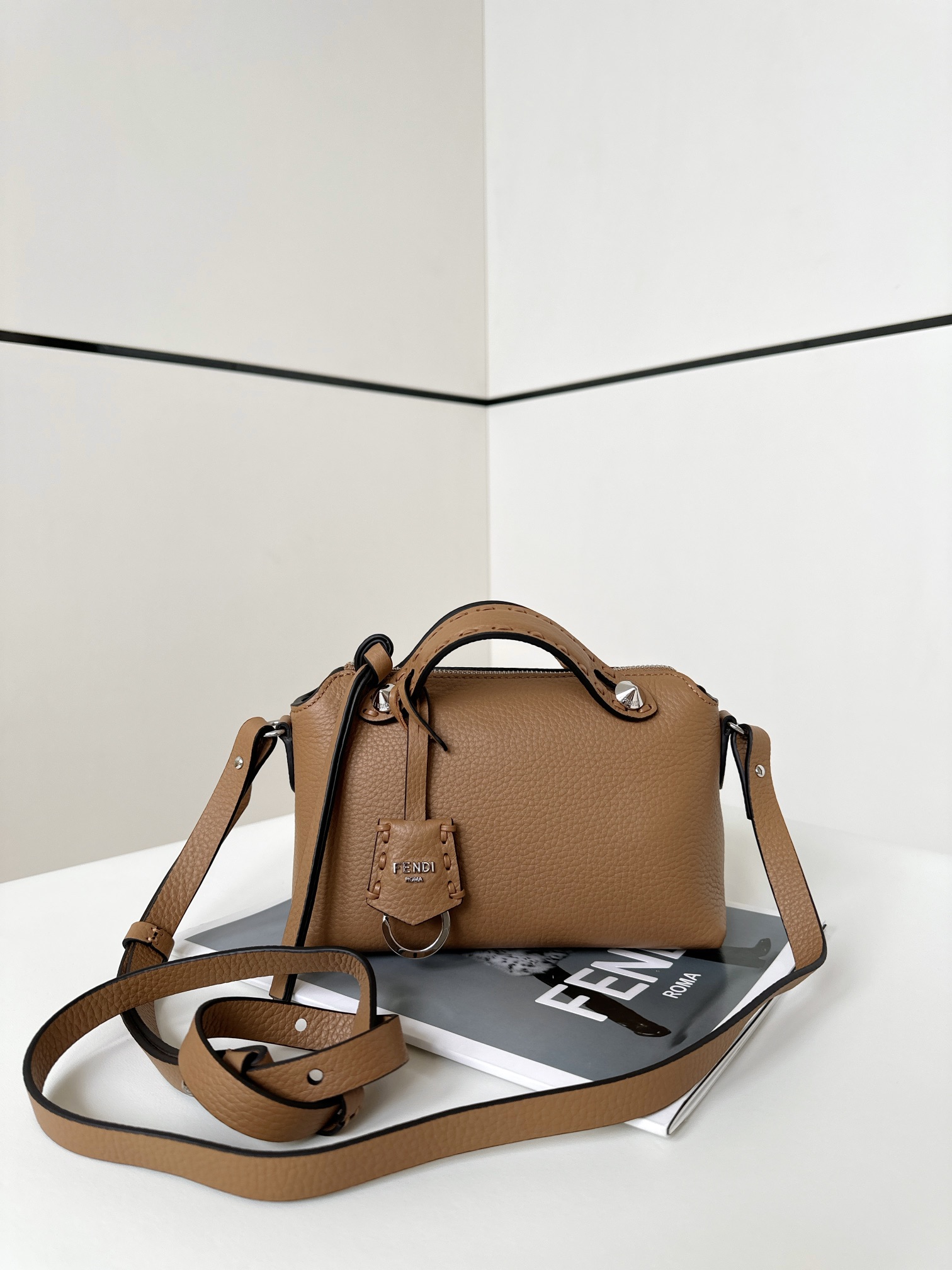 Fendi Mini By The Way Selleria With 156 Hand-sewn Topstitches Shoulder Bag Brown